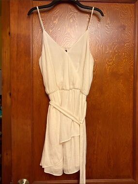 Naked Zebra White Spaghetti Strap Wrap-Style Mini Dress